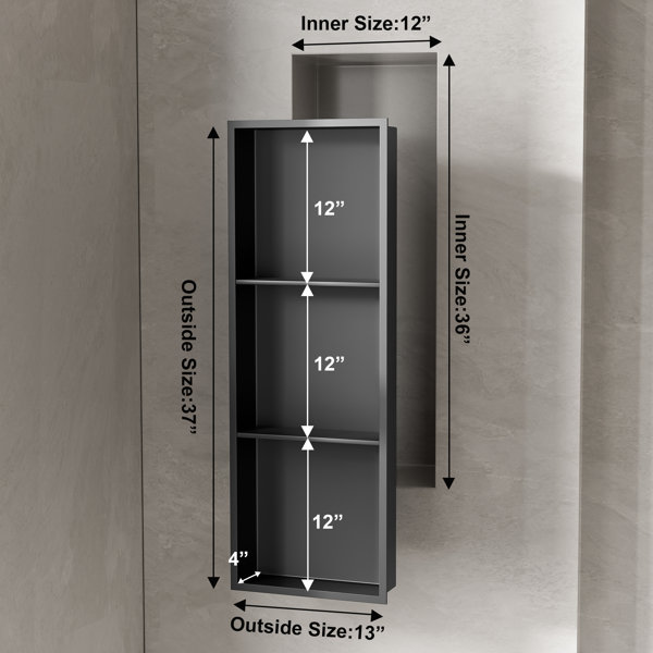 SUPERFLO Bathroom Shower Niche Stainless Steel, 36x12 Shower Niche ...